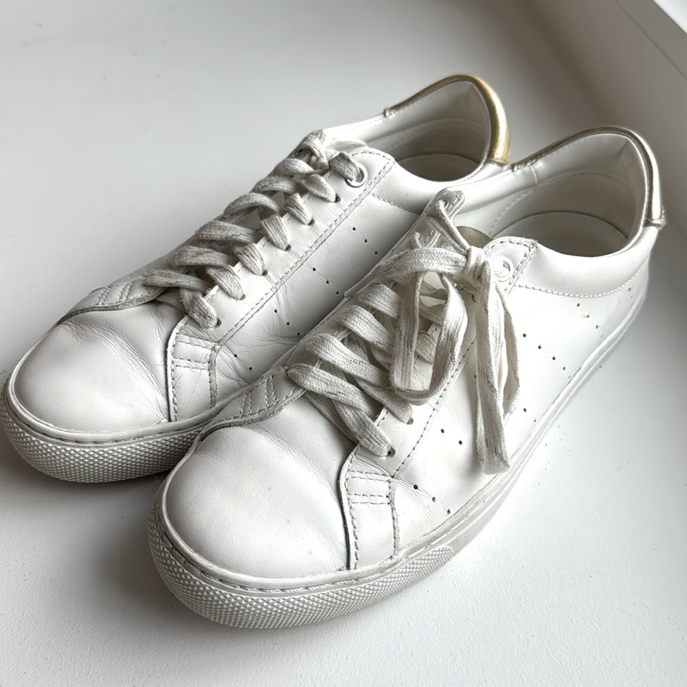 Women’s J Crew white and gold leather size 9 sneakers